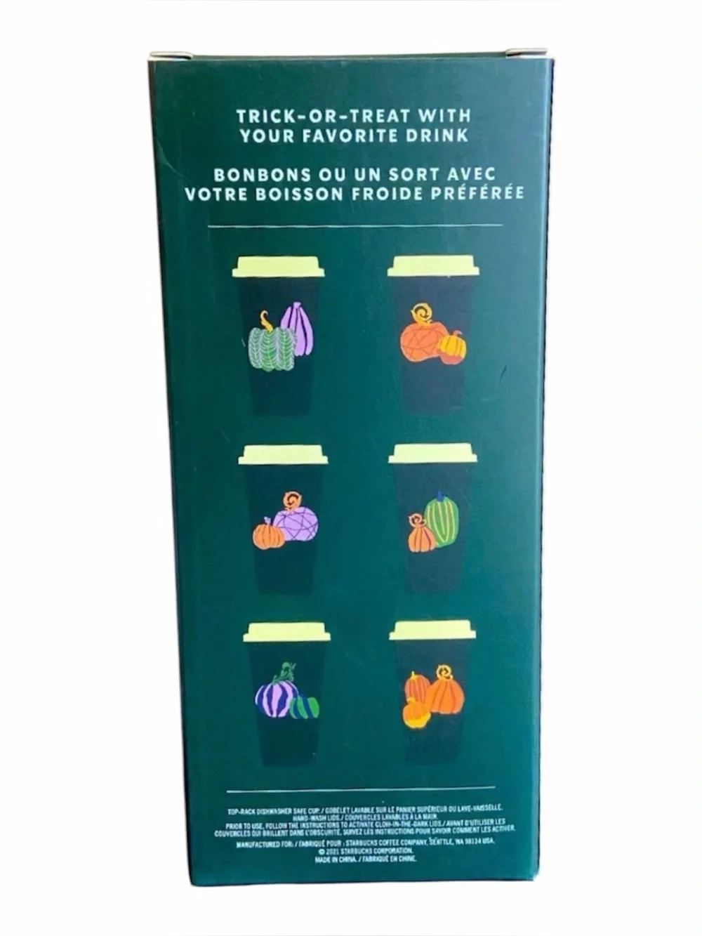 Starbucks Fall Pumpkin Hot Cups 6 Pack Travel Glow in Dark Lids NEW in Box Black